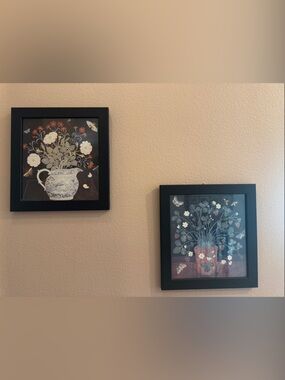 Set of 2 Floral Framed Wall Art Prints - Black Frames